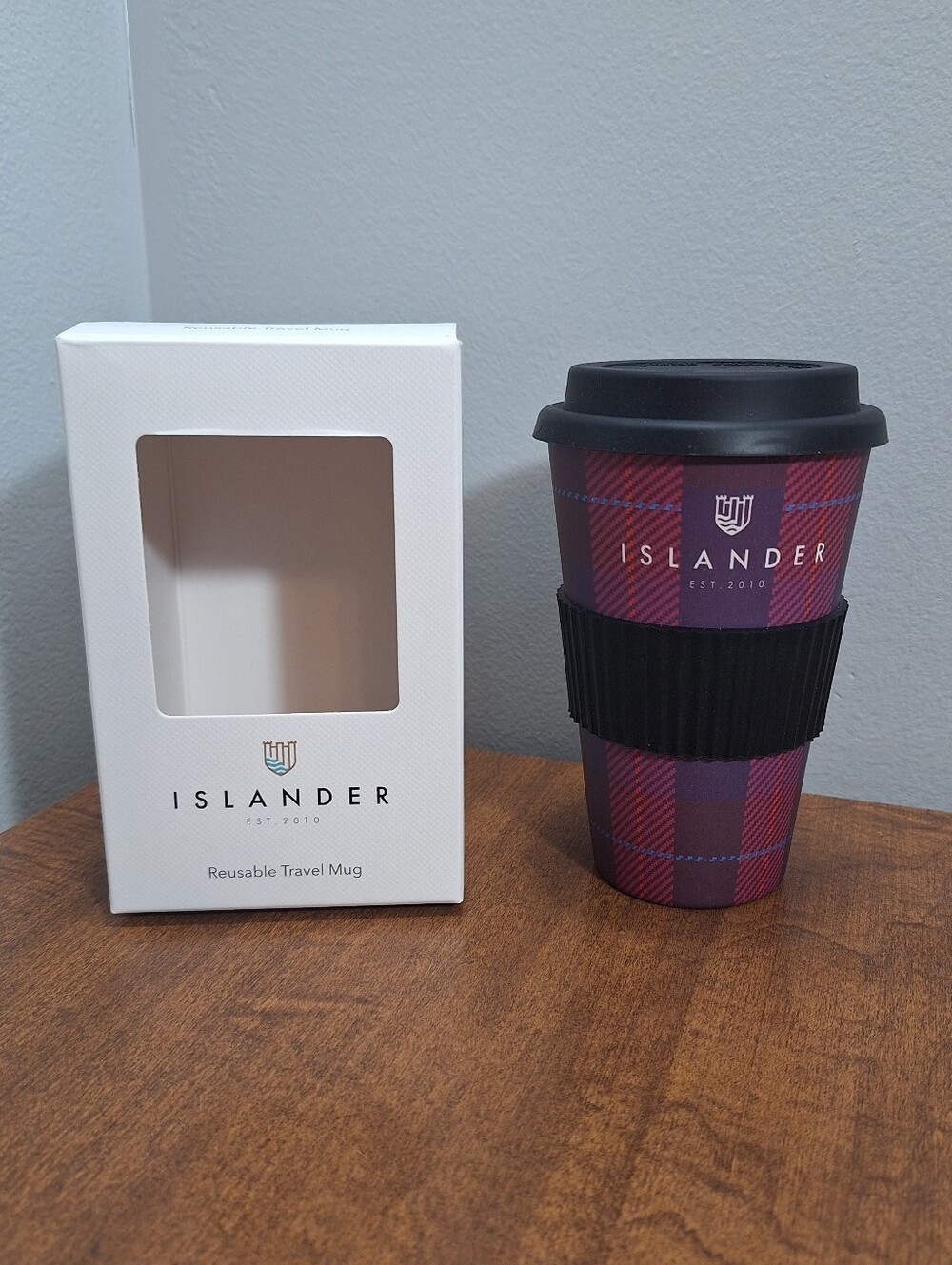 NEW In Box Islander Bamboo Travel Mug BPA Free Fushia Tartan 400ml Scotland